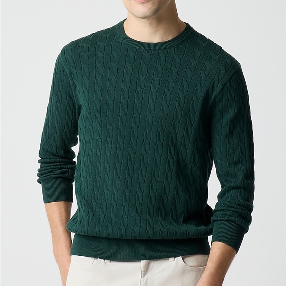 J. CREW Cable Knit Sweater Size Large Forest Green Cotton Men’s Pullover Soft